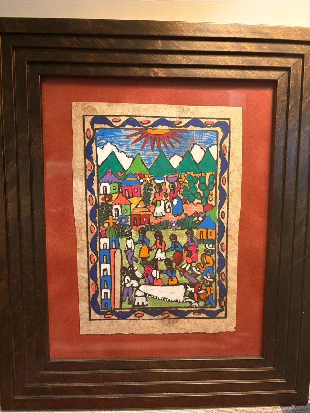 Framed Mexican Folk Art Wall Decor Amate Wedding Festival 12.5” x 10.5” aprox #2